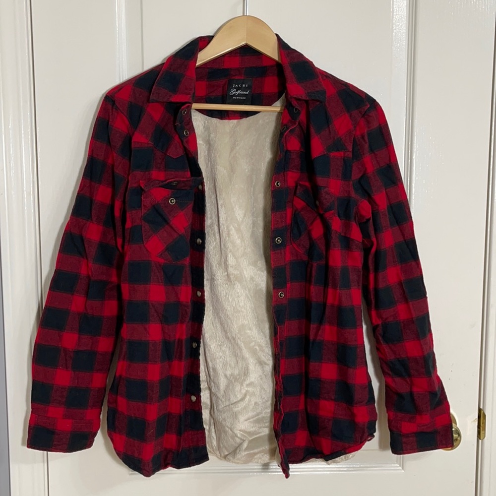 Faux Fur Lined Button Up Plaid Shirt